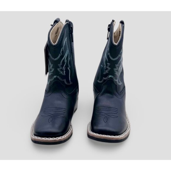 Old West Leather Toddler Kids Cowboy Boots Black Western Stitch Pull-On Size 6 - Picture 3 of 10